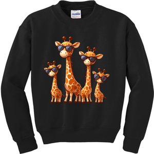 Giraffe Family Sunglasses Safari Zoo Lover Cartoon Giraffes Kids Sweatshirt