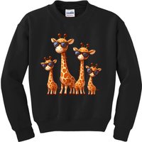 Giraffe Family Sunglasses Safari Zoo Lover Cartoon Giraffes Kids Sweatshirt