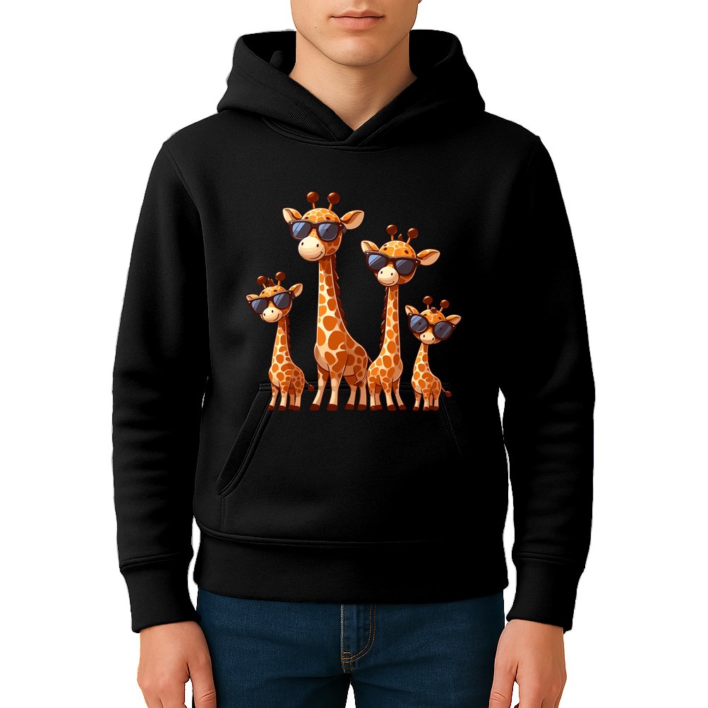 Giraffe Family Sunglasses Safari Zoo Lover Cartoon Giraffes Kids Hoodie