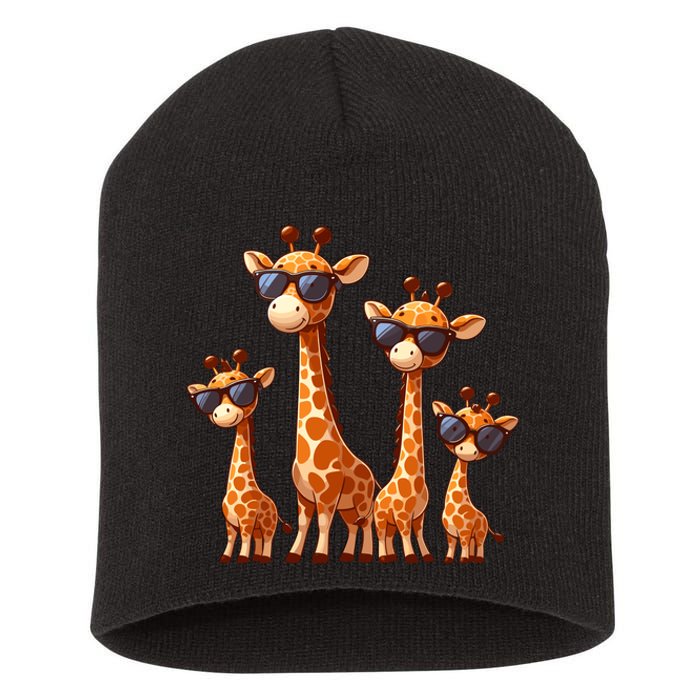 Giraffe Family Sunglasses Safari Zoo Lover Cartoon Giraffes Short Acrylic Beanie