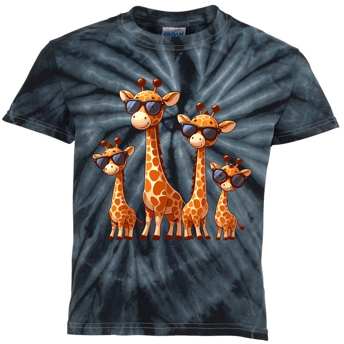 Giraffe Family Sunglasses Safari Zoo Lover Cartoon Giraffes Kids Tie-Dye T-Shirt