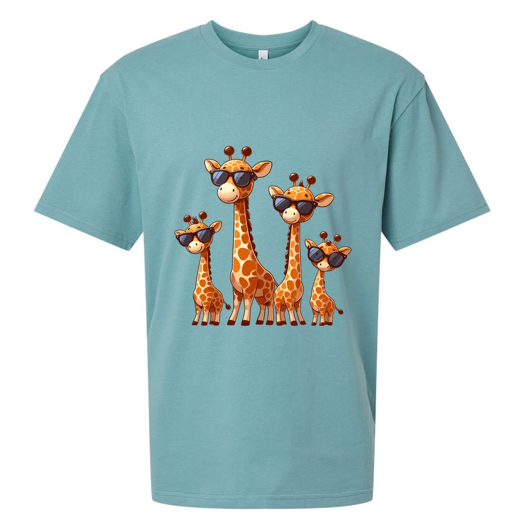 Giraffe Family Sunglasses Safari Zoo Lover Cartoon Giraffes Sueded Cloud Jersey T-Shirt