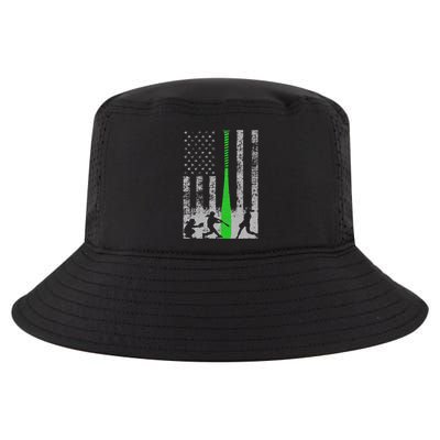 Green Fastpitch Softball Flag Softball Player On Flag Cool Comfort Performance Bucket Hat