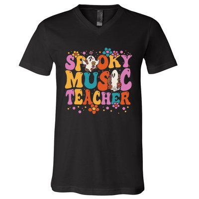 Groovy Faboolous Spooky Music Teacher Halloween V-Neck T-Shirt