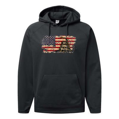 Gadsden Flag Snake America Usa Patriotic Vintage Gift Performance Fleece Hoodie