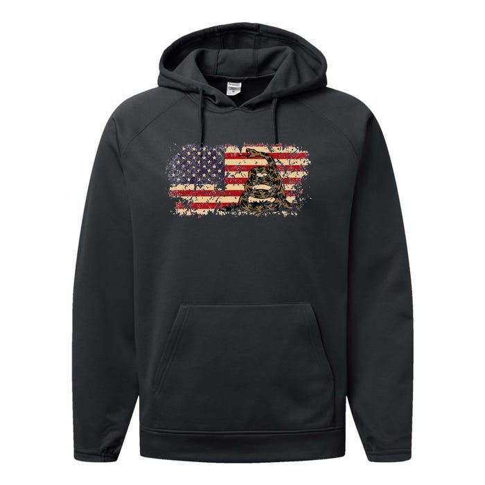 Gadsden Flag Snake America Usa Patriotic Vintage Gift Performance Fleece Hoodie