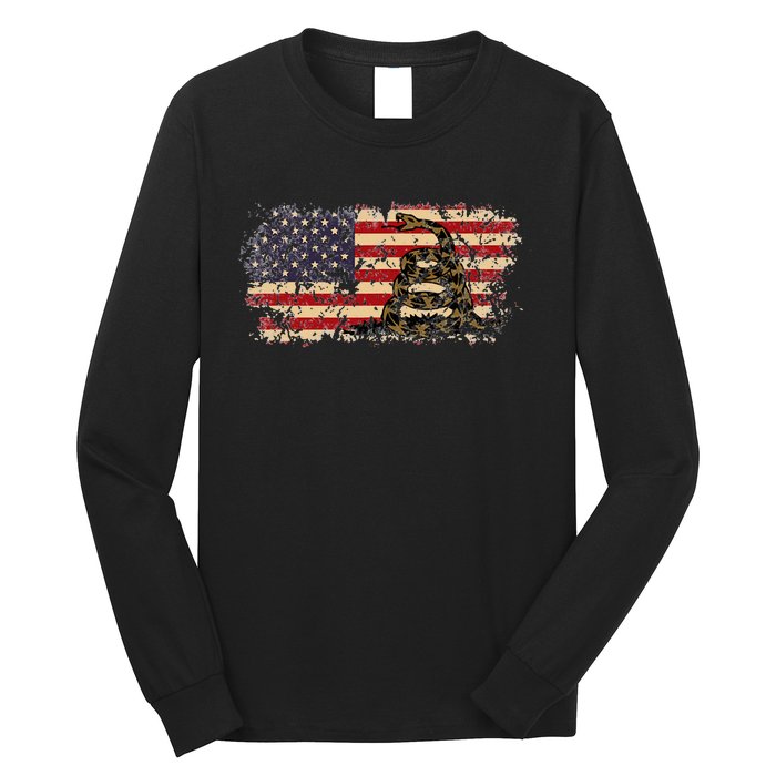 Gadsden Flag Snake America Usa Patriotic Vintage Gift Long Sleeve Shirt