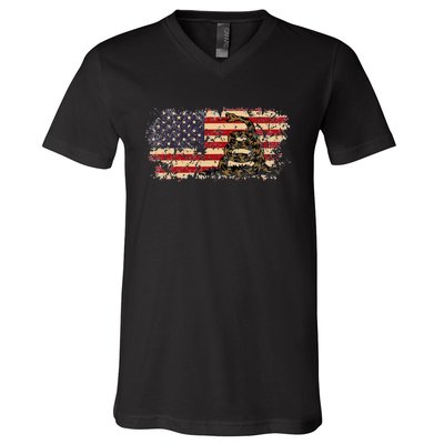 Gadsden Flag Snake America Usa Patriotic Vintage Gift V-Neck T-Shirt