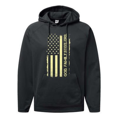 God Family Steelers Pro Us Flag FatherS Day Dad Gift Performance Fleece Hoodie