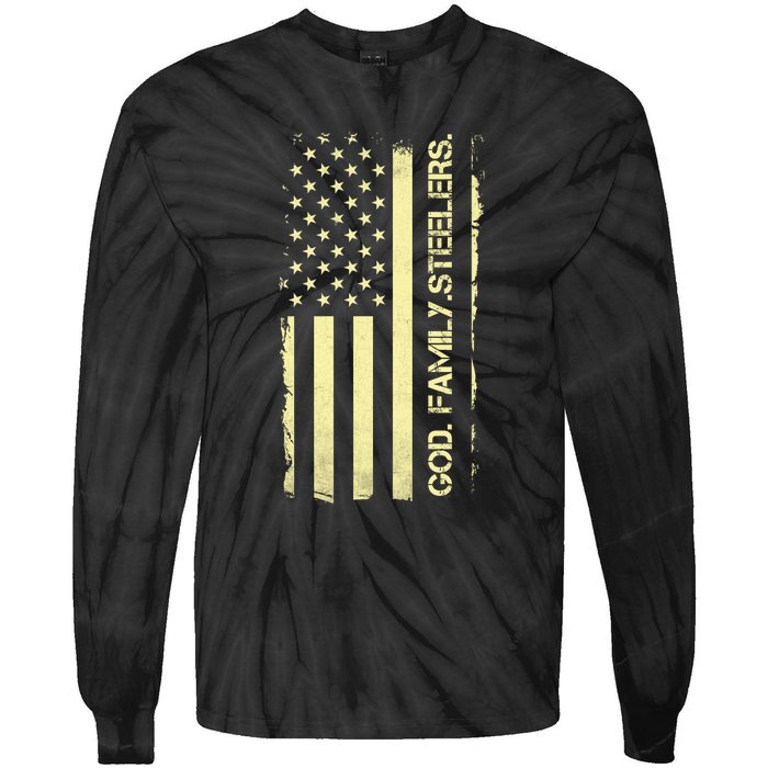 God Family Steelers Pro Us Flag FatherS Day Dad Gift Tie-Dye Long Sleeve Shirt