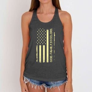 God Family Steelers Pro Us Flag FatherS Day Dad Gift Women's Knotted Racerback Tank