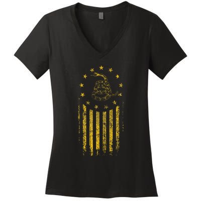 Gadsden Flag Snake Betsy Ross Flag 13 Colonies Vintage Women's V-Neck T-Shirt