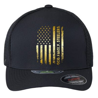 God Family Steelers Pro Us Flag FatherS Day Dad Gift Flexfit Unipanel Trucker Cap