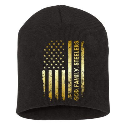 God Family Steelers Pro Us Flag FatherS Day Dad Gift Short Acrylic Beanie