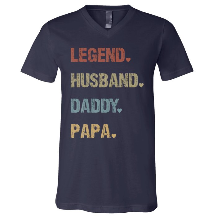 Grandpa Father S Day Legend Husband Dad Papa Vintage Retro V-Neck T-Shirt