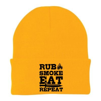 Grilling Funny Saying Rub Smoke Eat Repeat Gift Knit Cap Winter Beanie