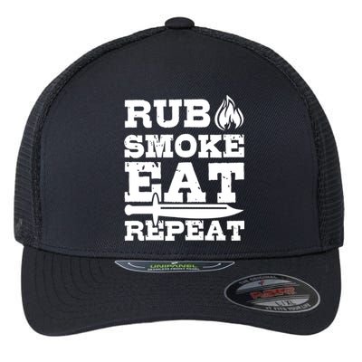 Grilling Funny Saying Rub Smoke Eat Repeat Gift Flexfit Unipanel Trucker Cap