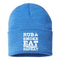 Grilling Funny Saying Rub Smoke Eat Repeat Gift Sustainable Knit Beanie