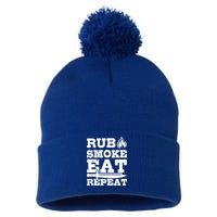 Grilling Funny Saying Rub Smoke Eat Repeat Gift Pom Pom 12in Knit Beanie