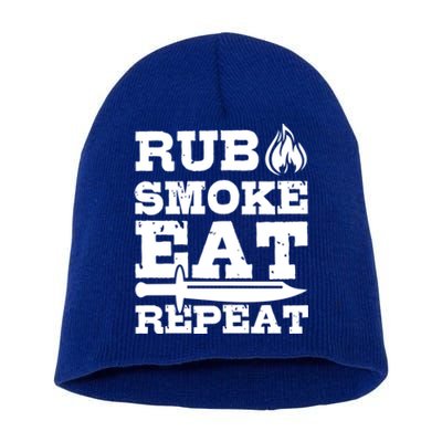 Grilling Funny Saying Rub Smoke Eat Repeat Gift Short Acrylic Beanie