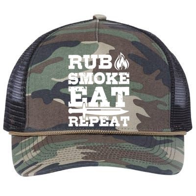 Grilling Funny Saying Rub Smoke Eat Repeat Gift Retro Rope Trucker Hat Cap