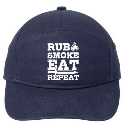 Grilling Funny Saying Rub Smoke Eat Repeat Gift 7-Panel Snapback Hat