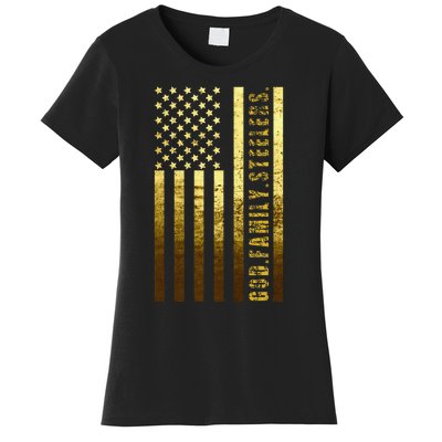 God Family Steelers Pro Us Flag FatherS Day Dad Gift Women's T-Shirt