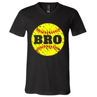 Girl Fastpitch Softball Brother Funny V-Neck T-Shirt