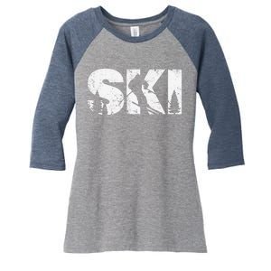 Gifts For Skiers  Snow Skiing Alpine Downhill Ski Women's Tri-Blend 3/4-Sleeve Raglan Shirt