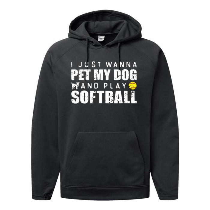 Girl Fastpitch Softball Funny Dog Performance Fleece Hoodie