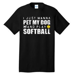 Girl Fastpitch Softball Funny Dog Tall T-Shirt