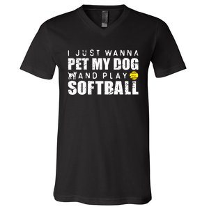 Girl Fastpitch Softball Funny Dog V-Neck T-Shirt