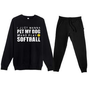 Girl Fastpitch Softball Funny Dog Premium Crewneck Sweatsuit Set