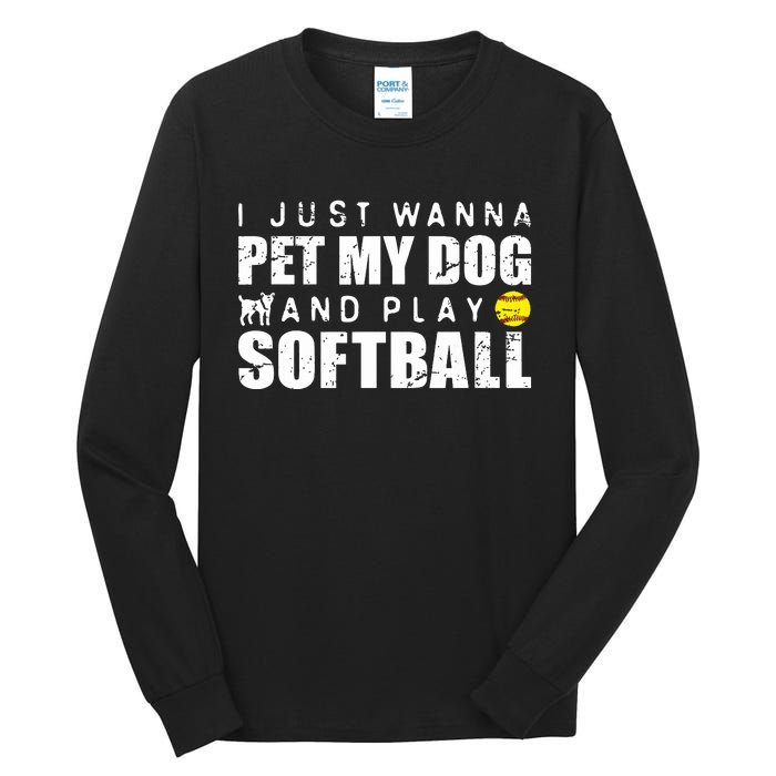 Girl Fastpitch Softball Funny Dog Tall Long Sleeve T-Shirt