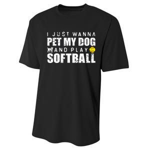 Girl Fastpitch Softball Funny Dog Performance Sprint T-Shirt