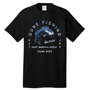 Gone Fishing Trump Vance 2024 Sport Fishing Pasttime Tall T-Shirt