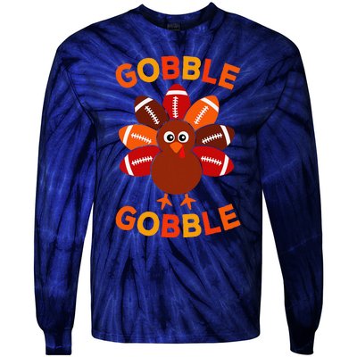 Gobble Football Turkey Balls Thanksgiving Tie-Dye Long Sleeve Shirt