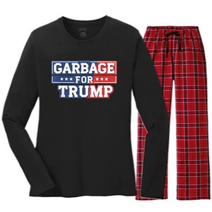 Garbage For Trump 2024 Make American Great Again Women's Long Sleeve Flannel Pajama Set 