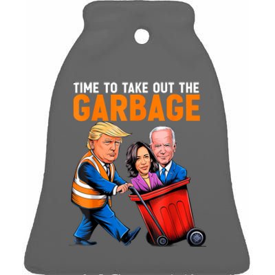 Garbage For Trump 2024 Funny Time To Take Out Garbage Biden Ceramic Bell Ornament