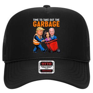 Garbage For Trump 2024 Funny Time To Take Out Garbage Biden High Crown Mesh Back Trucker Hat