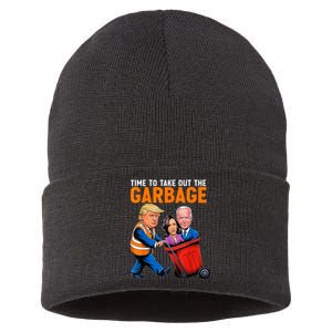 Garbage For Trump 2024 Funny Time To Take Out Garbage Biden Sustainable Knit Beanie