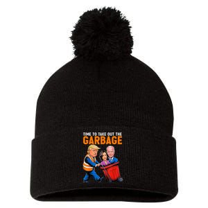 Garbage For Trump 2024 Funny Time To Take Out Garbage Biden Pom Pom 12in Knit Beanie