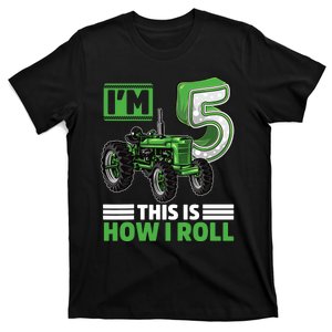 Green Farm Tractor 5th Birthday Party 5 Year Old Farmer T-Shirt