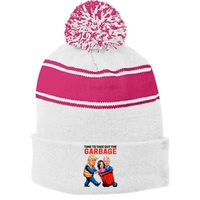 Garbage For Trump 2024 Time To Take Out Garbage Stripe Pom Pom Beanie