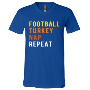 Gaming Football Turkey Nap Repeat Pumpkin  Thanksgiving V-Neck T-Shirt