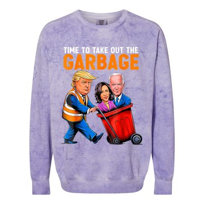 Garbage For Trump 2024 Funny Time To Take Out Garbage Biden Colorblast Crewneck Sweatshirt