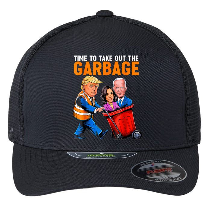 Garbage For Trump 2024 Funny Time To Take Out Garbage Biden Flexfit Unipanel Trucker Cap