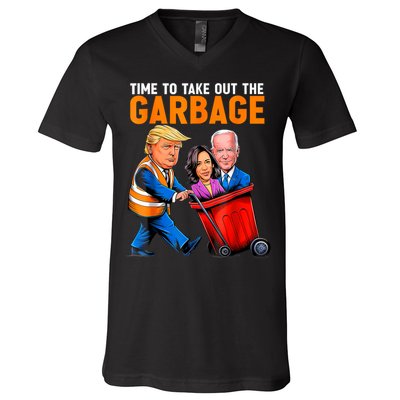 Garbage For Trump 2024 Funny Time To Take Out Garbage Biden V-Neck T-Shirt