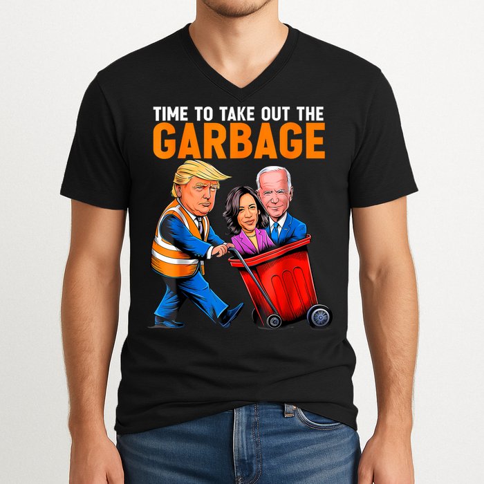 Garbage For Trump 2024 Funny Time To Take Out Garbage Biden V-Neck T-Shirt