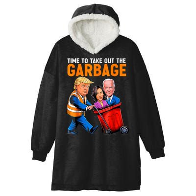 Garbage For Trump 2024 Funny Time To Take Out Garbage Biden Hooded Wearable Blanket